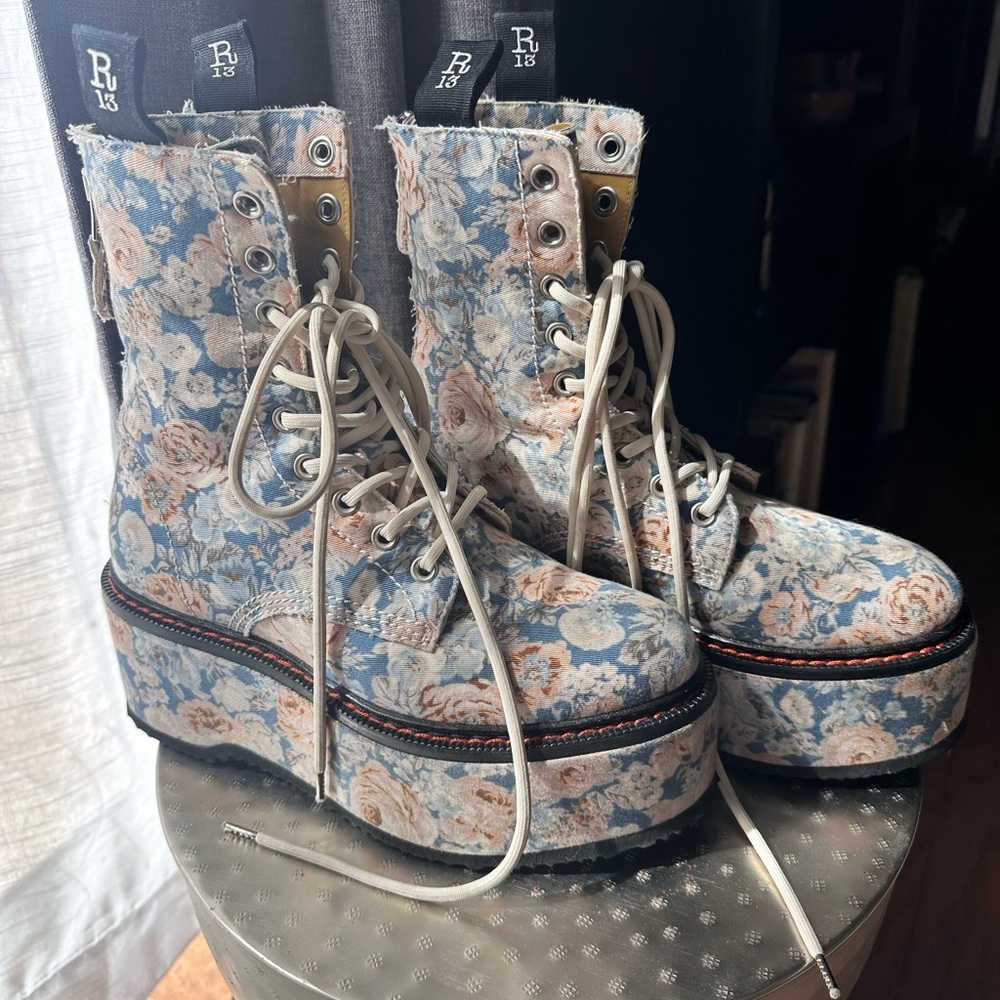 R13 Double Stack Floral Printed Boots